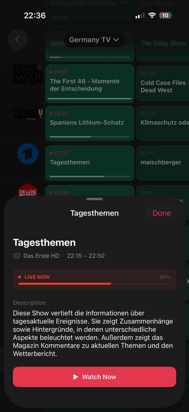 TV Guide with program detail sheet